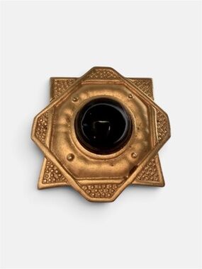 Leslie Block Gold Brooch with‎ Navy Blue Cabochon Vintage